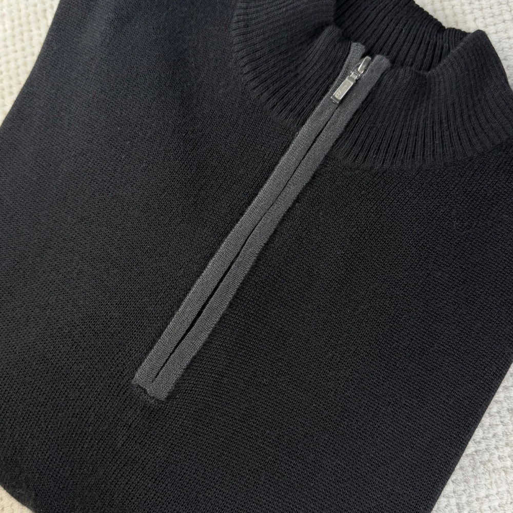 Obermeyer Winston Mens Black Wool Blend Quarter Zip Stripe Sweater Large 16276